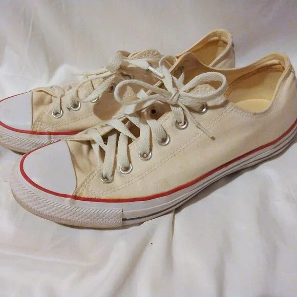 Converse Off White Canvas All Star Sneakers Shoes 10 Retro Streetwear Minimalist - Picture 2 of 9